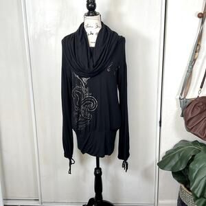 Life & Death Cowl Neck Long Sleeve Whimsy Goth Top size Medium